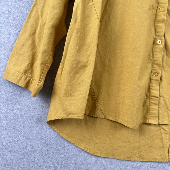 Boho Linen Button Down Tunic Size XL Gold Long Sleeve Embroidered Hi Low Indie - Picture 4 of 10